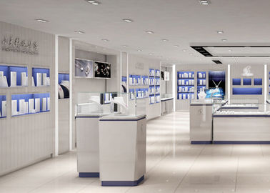 Blaue Farbe Dekoration Showroom Display Cases Holz und gehärtetes Glas Material