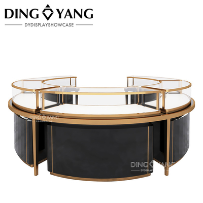 Fabrik Lieferant von High-End-Schmuck-Display-Vitrines Schwarze Mitte Insel Runde Display-Kisten mit intelligenter Beleuchtung