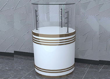 Holz-weiße Glas-Display-Kästen Mode-Runde Form mit LED-Stäbe Beleuchtung