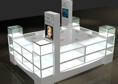 Sehen Sie Custom Mall Kiosk Kristallglas kombinieren Holz mit LED-Lampen