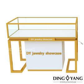 Maßgeschneiderter glänzender weißer Pinsel Gold Schmucktisch mit Glasbildschirm und Schlössern
